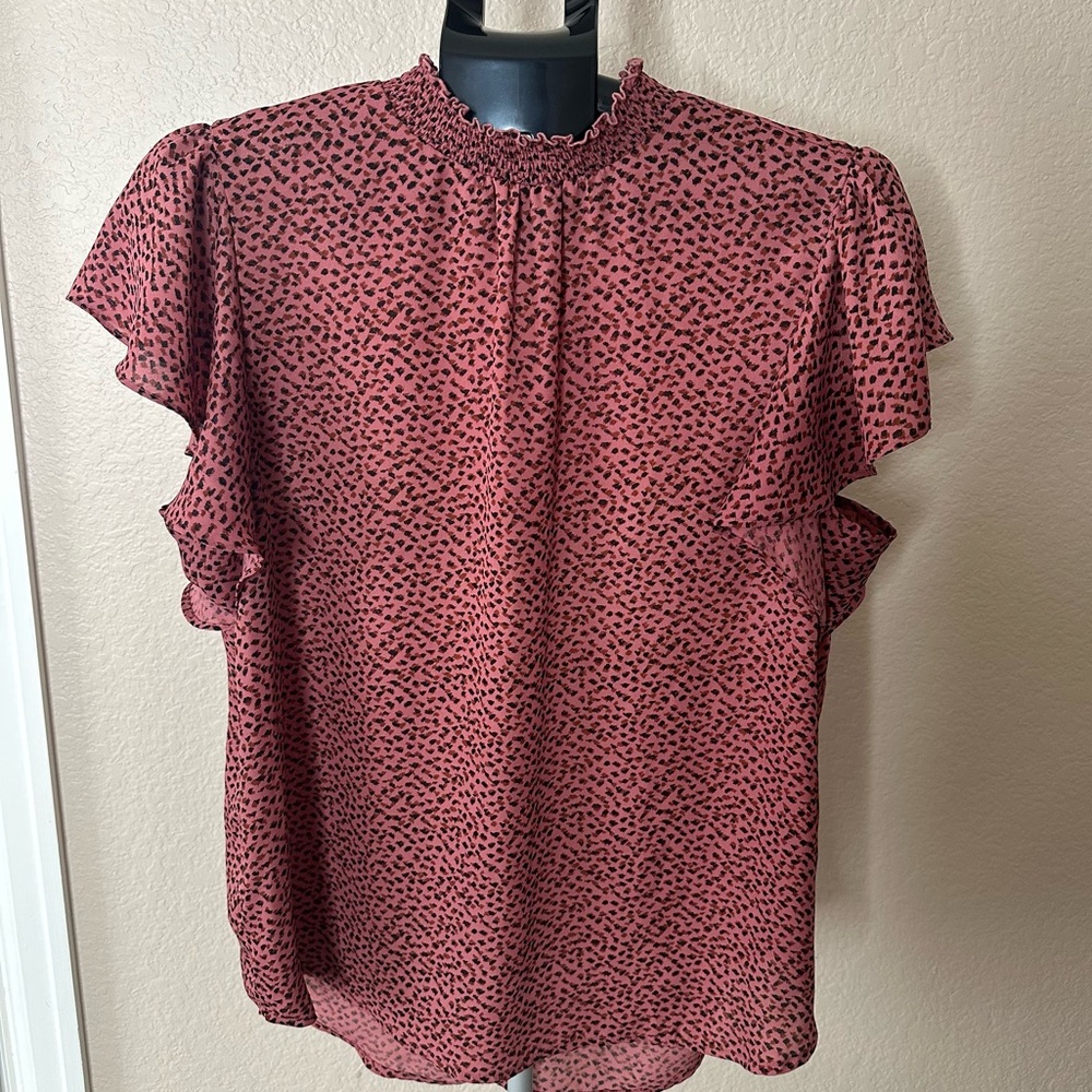 Apt 9 Smock Neck Flutter Sleeve Pink Blouse sz Large